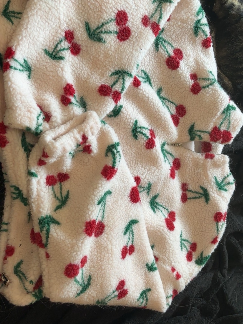 Cider Cream Fleece with Red Cherry Print